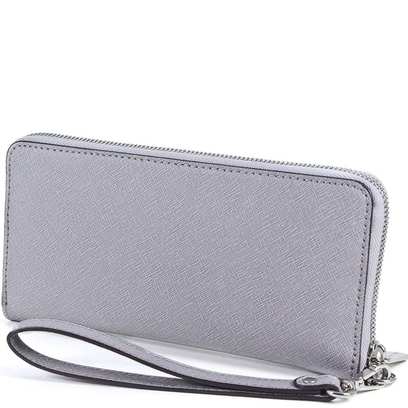 Michael Kors Wallet Jet Set Travel Continental Zip Around/ Pearl Gray - Picture 2 of 13